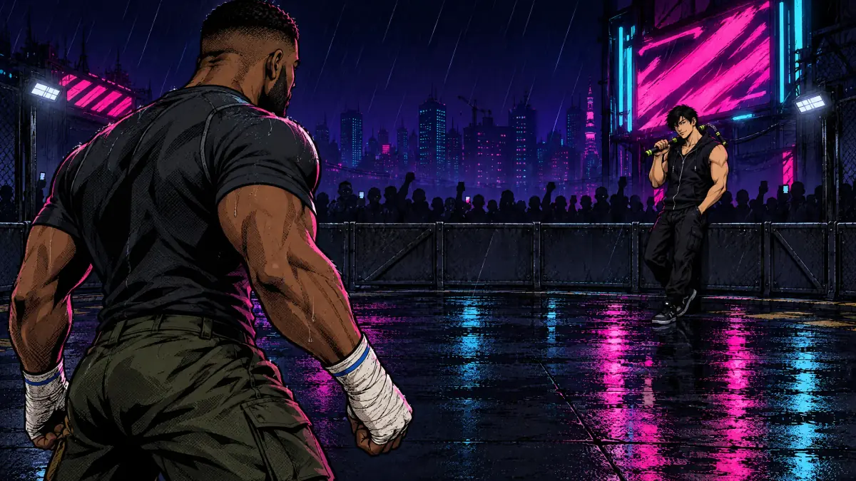 Story panel: Marcus arrives in Tokyo.